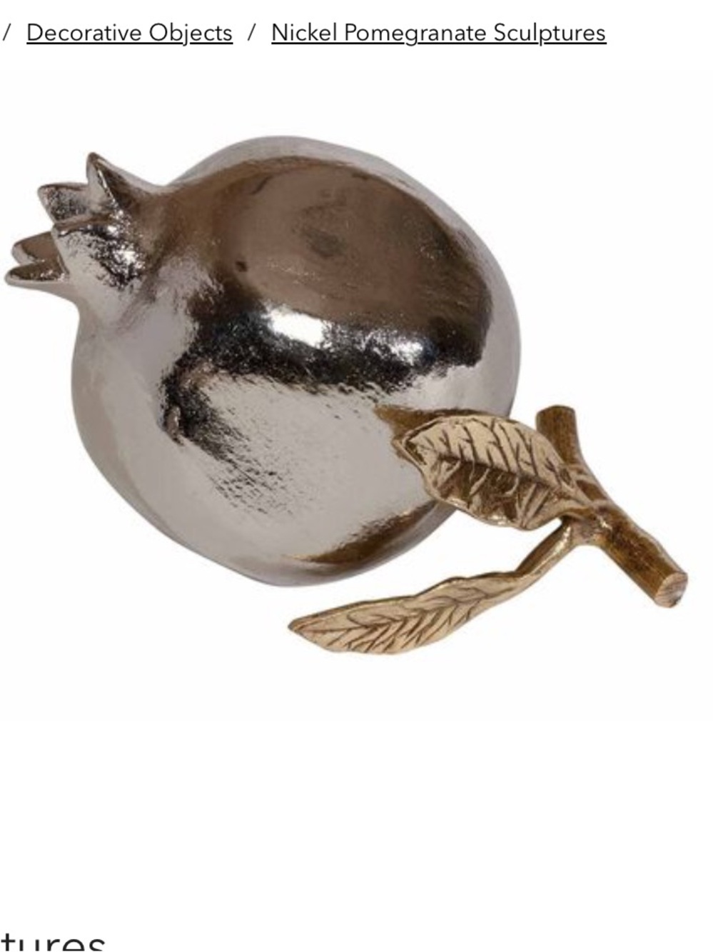 Ethan Allen Nickel Pomegranate Sculptures Gold Stem Small 3.75" dia. x 5.5" h